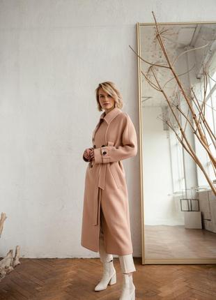 Woman pale pink trench wool coat6 photo