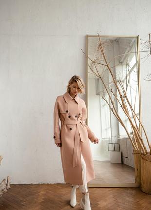 Woman pale pink trench wool coat1 photo