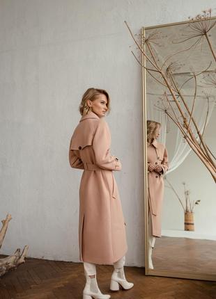 Woman pale pink trench wool coat5 photo