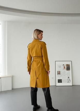 Woman mustard cotton trench coat, water-resistant6 photo
