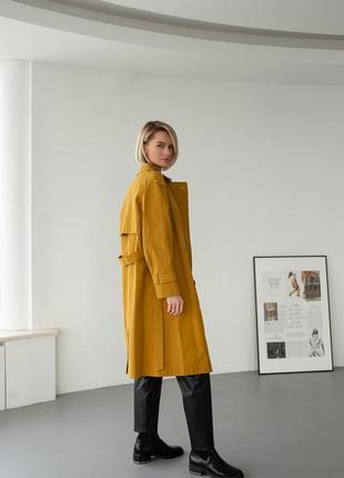 Woman mustard cotton trench coat, water-resistant5 photo
