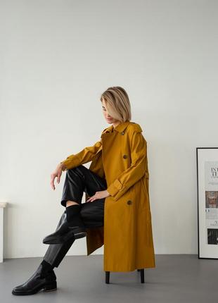 Woman mustard cotton trench coat, water-resistant7 photo
