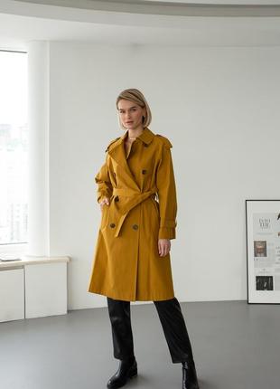 Woman mustard cotton trench coat, water-resistant1 photo