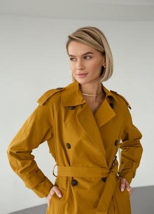 Woman mustard cotton trench coat, water-resistant2 photo