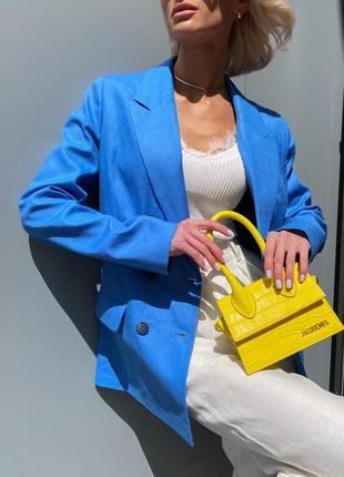 Woman bright blue linen blazer6 photo