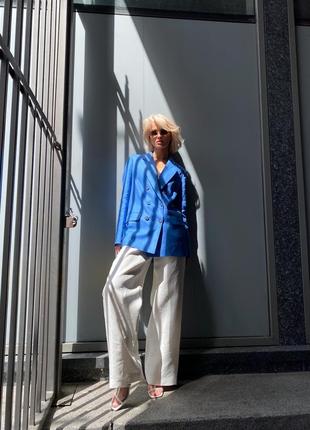 Woman bright blue linen blazer9 photo