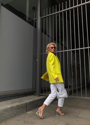 Woman neon yellow blazer5 photo