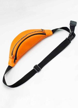 Orange leather bum bag with chain2 photo