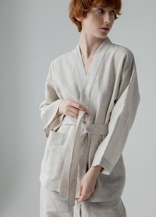 Linen women's kimono suit set with pants2 photo