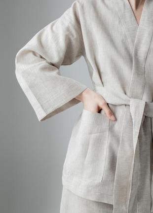 Linen women's kimono suit set with pants7 photo