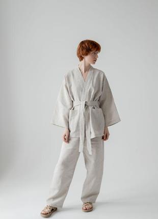 Linen women's kimono suit set with pants
