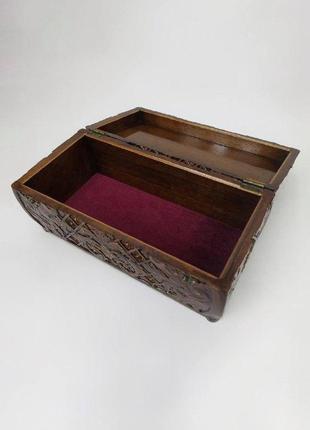 Carved cherry wood box 30.5 cm * 14.8 cm, height 13 cm.3 photo