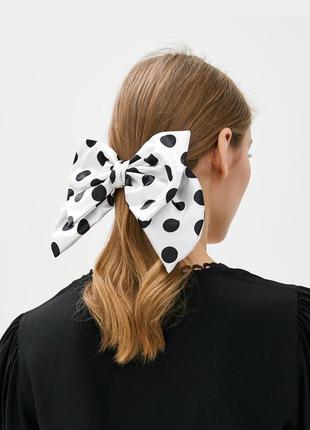 Large white with black polka dots luxury bow - hair accessory from My Scarf1 photo
