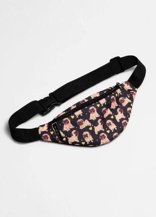 Children's black bum bag with pugs