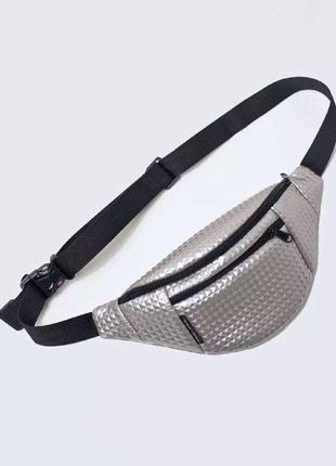 Silver leather bum bag relief, fanny pack, belt bag