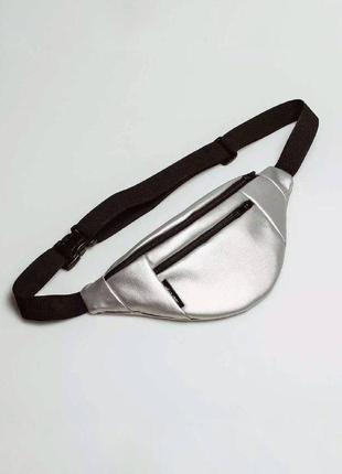 Silver leather bum bag, fanny pack, belt bag1 photo