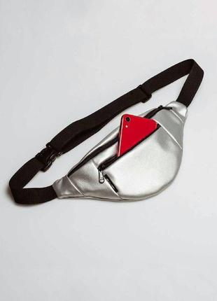 Silver leather bum bag, fanny pack, belt bag3 photo