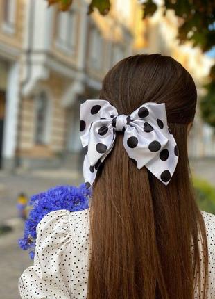 Large white with black polka dots luxury bow - hair accessory from My Scarf4 photo