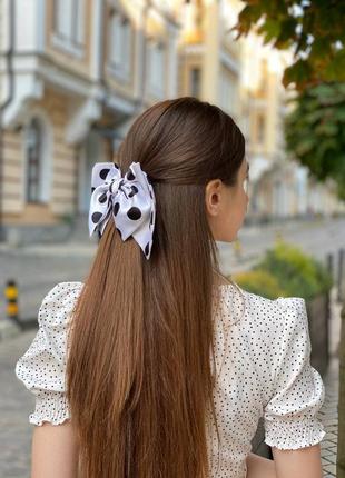 Large white with black polka dots luxury bow - hair accessory from My Scarf5 photo