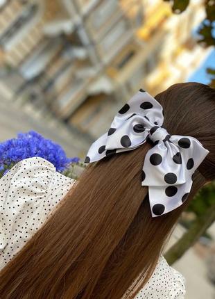Large white with black polka dots luxury bow - hair accessory from My Scarf6 photo
