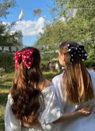 Big red and white polka dot luxury bow hair accessory by My Scarf7 photo