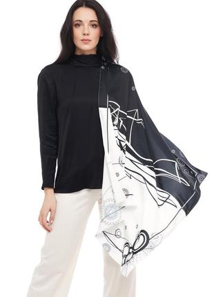 Designer silk scarf "White and black"