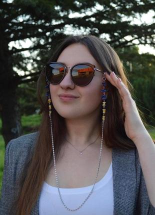 Chain with yellow-blue stones amber and sodalite. Collection "Ukraine"3 photo