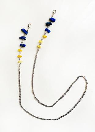 Chain with yellow-blue stones amber and sodalite. Collection "Ukraine"2 photo