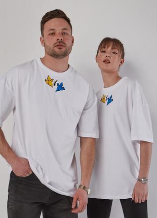T-shirt Man white Birds Spirit of Freedom with Ukrainian Symbolic4 photo