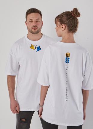 T-shirt white Birds Spirit of Freedom with Ukrainian Symbolic1 photo