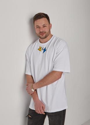 T-shirt Man white Birds Spirit of Freedom with Ukrainian Symbolic2 photo