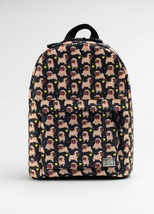 Black mini backpack with pugs