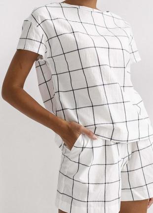 WOMEN'S PAJAMA WITH SHORTS GRIDDED WHITE2 photo