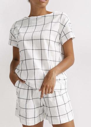 WOMEN'S PAJAMA WITH SHORTS GRIDDED WHITE3 photo