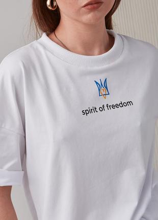 T-shirt white Woman Coat of Arms Spirit of Freedom with Ukrainian Symbolic