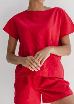WOMEN'S PAJAMA WITH SHORTS RED3 photo