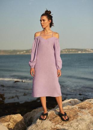 Dress with wide sleeves “Ukrainian” lilac
