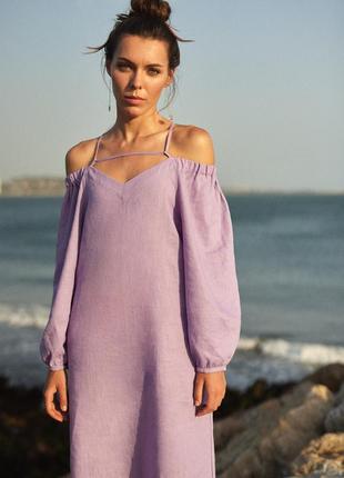 Dress with wide sleeves “Ukrainian” lilac2 photo