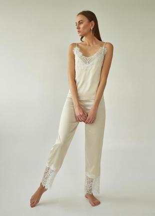 Silk pajama set with lace