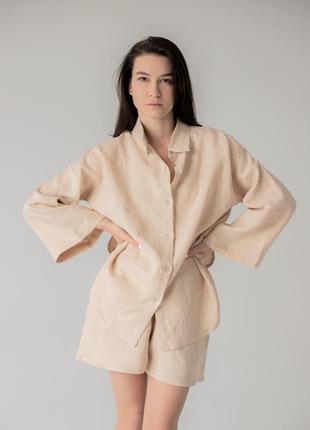 Linen 2-pieces suit set - oversize shirt and shorts1 photo