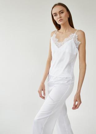 White silk pajama set with lace2 photo