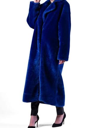 Dark blue eco-fur coat 500159 aLOT