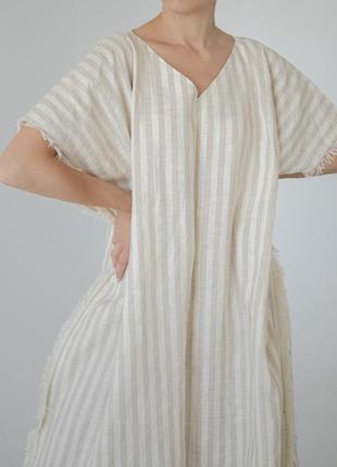 Oversize free style maxi striped dress with decorative edges3 photo