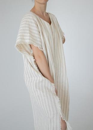 Oversize free style maxi striped dress with decorative edges4 photo