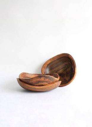 Fruit bowl, bread dinnerware, ukraine unique shallow plates, wooden farmhouse natural walnut serving
