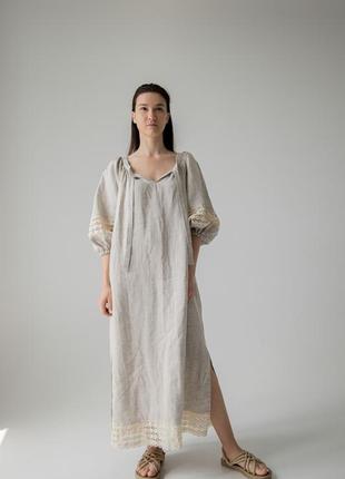 Oversize linen dress with cotton lace. ethno collection2 photo