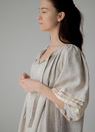 Oversize linen dress with cotton lace. ethno collection5 photo