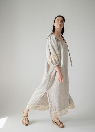 Oversize linen dress with cotton lace. ethno collection7 photo