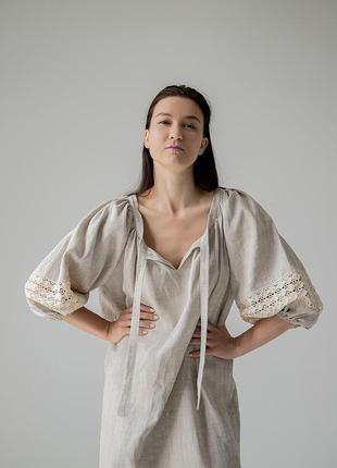 Oversize linen dress with cotton lace. ethno collection1 photo