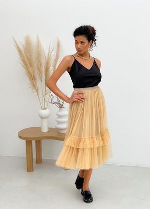 Nude color Tulle skirt with ruffles AIRSKIRT8 photo